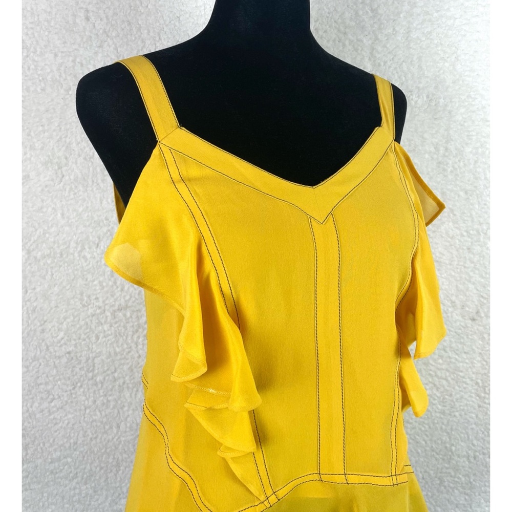 DEREK LAM • Yellow Silk Ruffle Button-Strap Tank Top, 0 - Picture 8 of 13